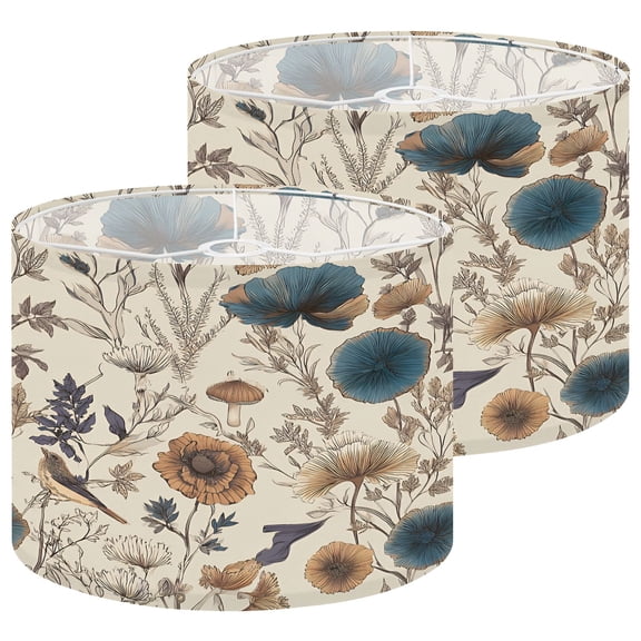 Lamp Shades Set of 2 Botanical Floral Birds Mushrooms Muted Colors 13" x 13" x 10" Lampshade for Table Lamps Floor Lamps Lamp Shade Replacement Easy Assembly Required