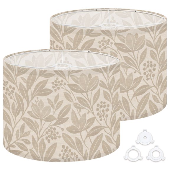 Lamp Shades Set of 2 Botanical Leaf Soft Beige Tones Subtle Floral Motifs Drum Lampshades for Table Lamps Floor Lamps Pendant Light 13"x13"x10" Replacement Lamp Shade Easy Assembly