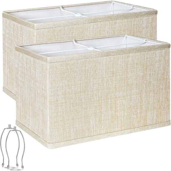 Rectangle Lamp Shades Set of 2, Champagne Beige Lamp Shades for Table Lamps, 16"L x 8"W x 10"H, Natural Linen Fabric Replacement Lampshades for Floor Lamp,Spider, Harp Holders Included, Easy Assembly