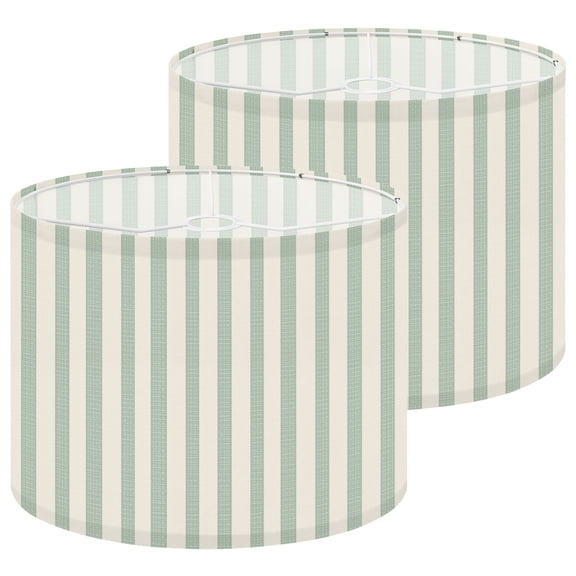 Lamp Shades Set of 2 Classic Green Cream Striped Fabric Texture 13" x 13" x 10" Lampshade for Table Lamps Floor Lamps Lamp Shade Replacement Easy Assembly Required