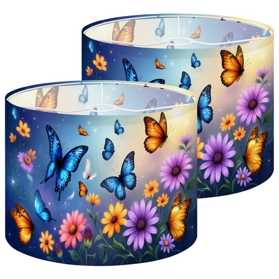 Lamp Shades Set of 2 Colorful Butterflies Among Vibrant Flowers Dreamy Fantasy 13" x 13" x 10" Lampshade for Table Lamps Floor Lamps Lamp Shade Replacement Easy Assembly Required
