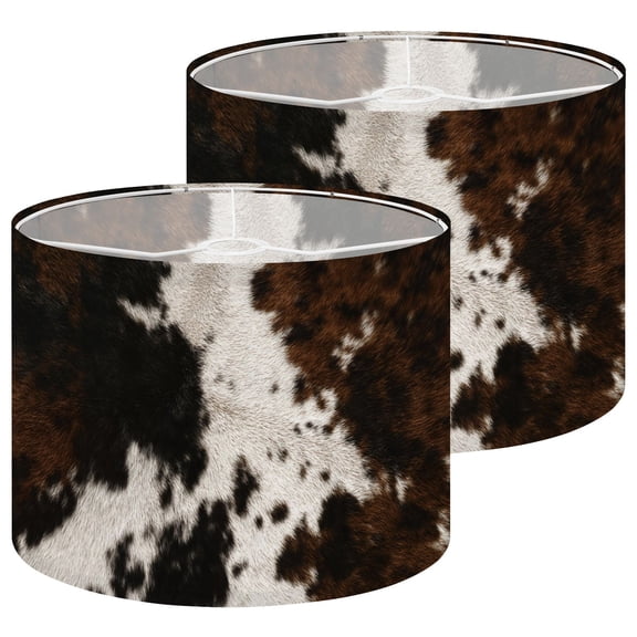 Lamp Shades Set of 2 Cowhide Fur Brown Black White Spots 13" x 13" x 10" Lampshade for Table Lamps Floor Lamps Lamp Shade Replacement Easy Assembly Required