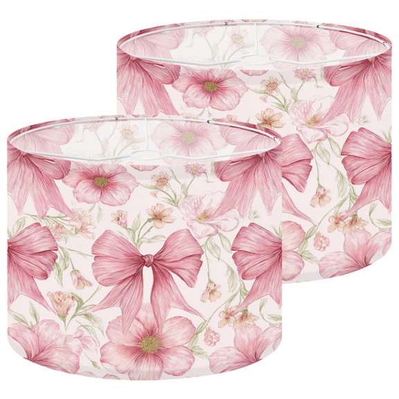 Lamp Shades Set of 2 Delicate Pink Floral Ribbon Design 13" x 13" x 10" Lampshade for Table Lamps Floor Lamps Lamp Shade Replacement Easy Assembly Required
