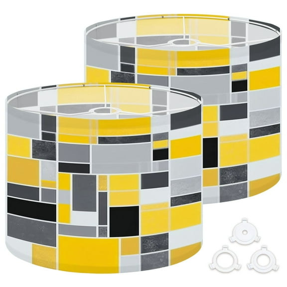 Lamp Shades Set of 2 Easy Assembly Abstract Composition patchwork from grey yellow black grey Drum Lampshades for Table Lamps Floor Lamps Pendant Light 13"x13"x10" Replacement Lamp Shade