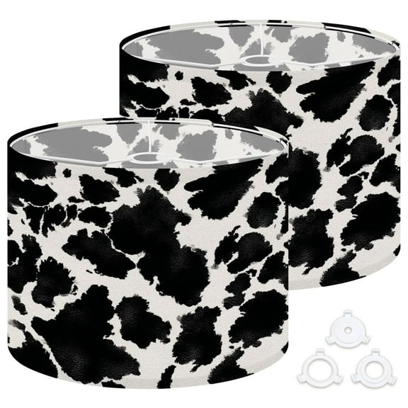 Lamp Shades Set of 2 Easy Assembly Animal Cow hide Animal skin texture black spots white Mammals Drum Lampshades for Table Lamps Floor Lamps Pendant Light 13"x13"x10" Replacement Lamp Shade