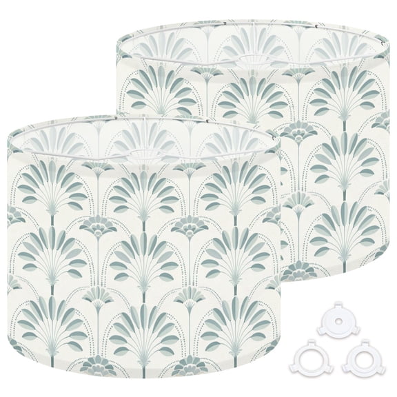 Lamp Shades Set of 2 Easy Assembly Art Deco Fan Soft Teal Cream Drum Lampshades for Table Lamps Floor Lamps Pendant Light 13"x13"x10" Replacement Lamp Shade