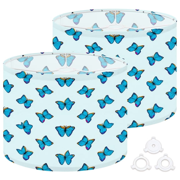 Lamp Shades Set of 2 Easy Assembly Butterfly nature flat style for any Drum Lampshades for Table Lamps Floor Lamps Pendant Light 13"x13"x10" Replacement Lamp Shade