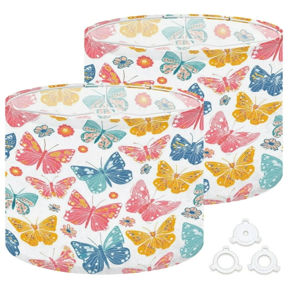 Lamp Shades Set of 2 Easy Assembly Cute colorful butterflies Drum Lampshades for Table Lamps Floor Lamps Pendant Light 13"x13"x10" Replacement Lamp Shade