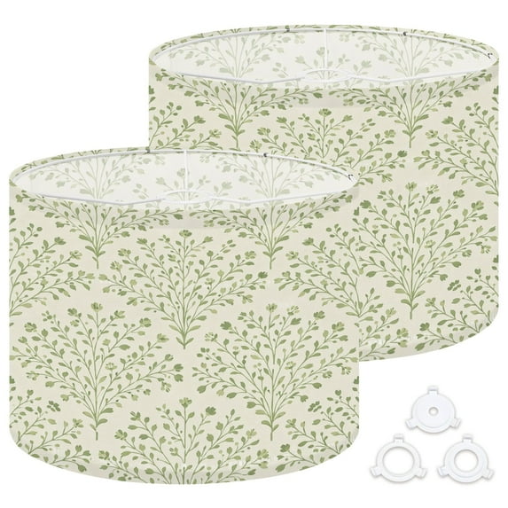 Lamp Shades Set of 2 Easy Assembly Delicate Green Floral Branches Leaves Light Drum Lampshades for Table Lamps Floor Lamps Pendant Light 13"x13"x10" Replacement Lamp Shade