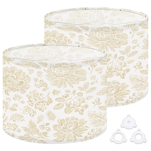 Lamp Shades Set of 2 Easy Assembly Floral Botanical Line Art Warm Gold Cream Vintage Style Drum Lampshades for Table Lamps Floor Lamps Pendant Light 13"x13"x10" Replacement Lamp Shade