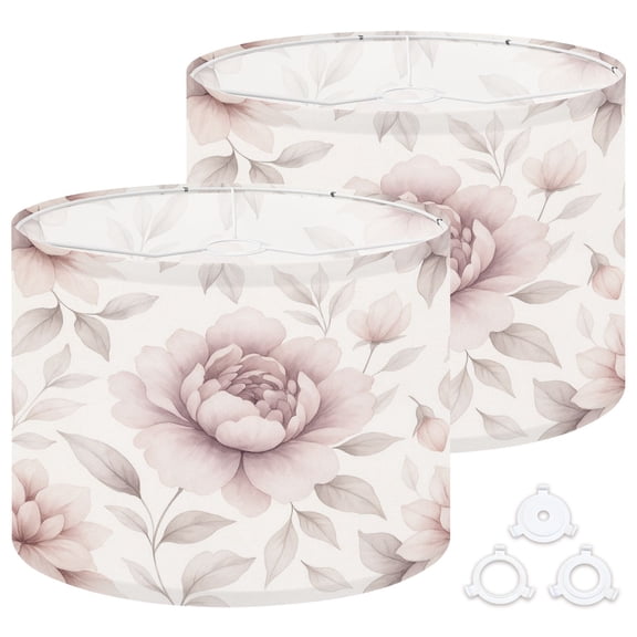 Lamp Shades Set of 2 Easy Assembly Floral Watercolor Flower Purple Peony Flowers Rose Flowers Lilies Drum Lampshades for Table Lamps Floor Lamps Pendant Light 13"x13"x10" Replacement Lamp Shade