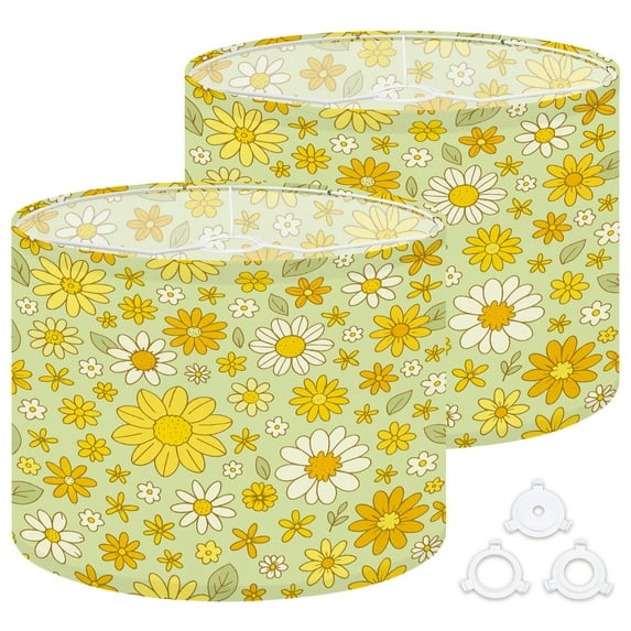 Lamp Shades Set of 2 Easy Assembly Floral vintage Boho Hippie flower power retro textile Drum Lampshades for Table Lamps Floor Lamps Pendant Light 13"x13"x10" Replacement Lamp Shade