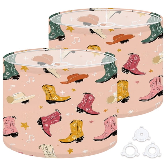 Lamp Shades Set of 2 Easy Assembly Lovely illustrated cowboy boots different ornaments cactus animal Drum Lampshades for Table Lamps Floor Lamps Pendant Light 13"x13"x10" Replacement Lamp Shade