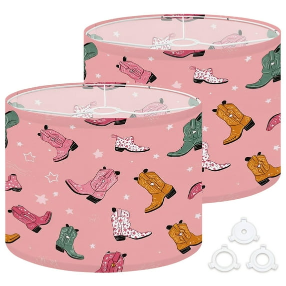 Lamp Shades Set of 2 Easy Assembly Lovely illustrated cowboy boots different ornaments cactus animal Drum Lampshades for Table Lamps Floor Lamps Pendant Light 13"x13"x10" Replacement Lamp Shade