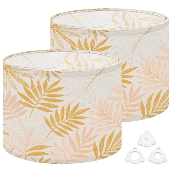 Lamp Shades Set of 2 Easy Assembly Luxurious botanical tropical leaf pastel pink gold colors Exotic Drum Lampshades for Table Lamps Floor Lamps Pendant Light 13"x13"x10" Replacement Lamp Shade