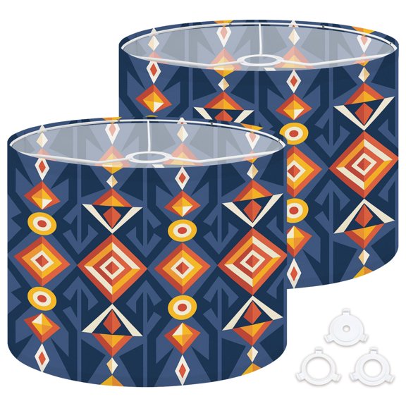 Lamp Shades Set of 2 Easy Assembly Mid century modern art Abstract geometric seamless Decorative Drum Lampshades for Table Lamps Floor Lamps Pendant Light 13"x13"x10" Replacement Lamp Shade