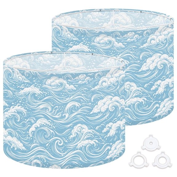 Lamp Shades Set of 2 Easy Assembly Ocean Waves Clouds Blue White Drum Lampshades for Table Lamps Floor Lamps Pendant Light 13"x13"x10" Replacement Lamp Shade