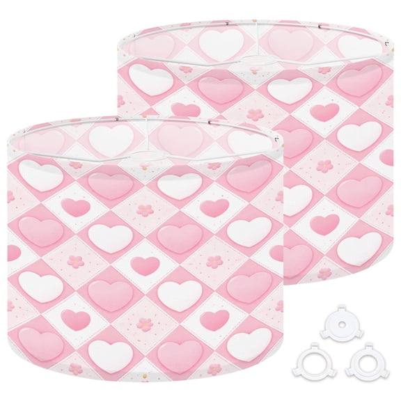 Lamp Shades Set of 2 Easy Assembly Pink Heart Flower Soft Pastel Colors Drum Lampshades for Table Lamps Floor Lamps Pendant Light 13"x13"x10" Replacement Lamp Shade