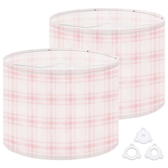 Lamp Shades Set of 2 Easy Assembly Soft Pink Plaid Subtle Watercolor Texture Drum Lampshades for Table Lamps Floor Lamps Pendant Light 13"x13"x10" Replacement Lamp Shade