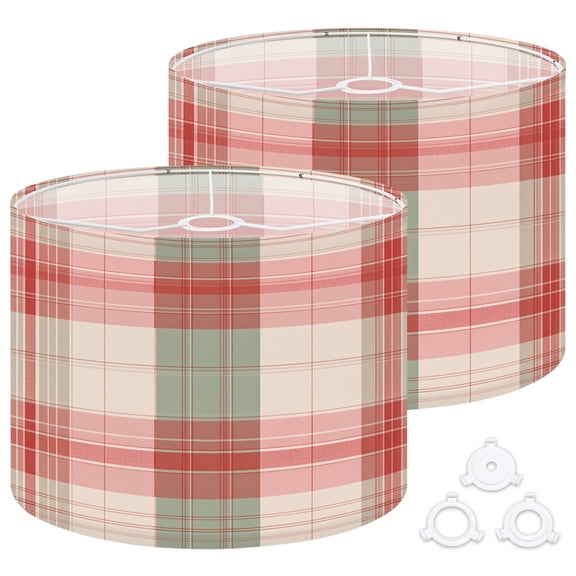 Lamp Shades Set of 2 Easy Assembly Soft pastel plaid blush pink dusty rose sage green for textile Drum Lampshades for Table Lamps Floor Lamps Pendant Light 13"x13"x10" Replacement Lamp Shade