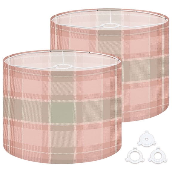 Lamp Shades Set of 2 Easy Assembly Soft pastel plaid blush pink dusty rose sage green for textile Drum Lampshades for Table Lamps Floor Lamps Pendant Light 13"x13"x10" Replacement Lamp Shade
