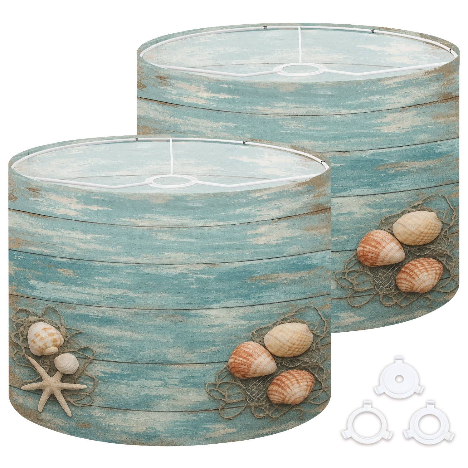 Shell Disc Lamp Shade Lamp Shades Set of 2 Easy Assembly Starfish Shell Teal Beach Nature ...