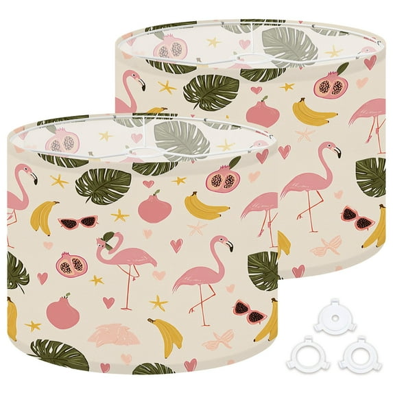 Lamp Shades Set of 2 Easy Assembly Summer tropical print pink flamingos Cute Exotic Flamingo character Drum Lampshades for Table Lamps Floor Lamps Pendant Light 13"x13"x10" Replacement Lamp Shade