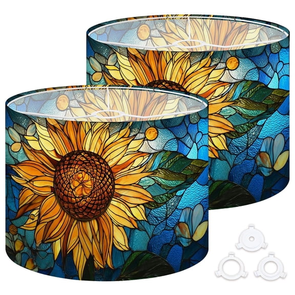 Lamp Shades Set of 2 Easy Assembly Sunflower Stained Glass for Windows Home Decor Drum Lampshades for Table Lamps Floor Lamps Pendant Light 13"x13"x10" Replacement Lamp Shade