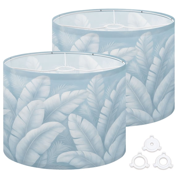 Lamp Shades Set of 2 Easy Assembly Tropical Palmiers Collection Azure Banana Leaves Tropical Plants Leaf Drum Lampshades for Table Lamps Floor Lamps Pendant Light 13"x13"x10" Replacement Lamp Shade