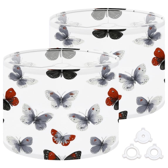 Lamp Shades Set of 2 Easy Assembly colorful butterflies white black red gray colors Drum Lampshades for Table Lamps Floor Lamps Pendant Light 13"x13"x10" Replacement Lamp Shade