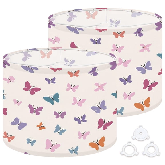 Lamp Shades Set of 2 Easy Assembly flat pastel butterflies Drum Lampshades for Table Lamps Floor Lamps Pendant Light 13"x13"x10" Replacement Lamp Shade