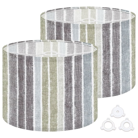 Lamp Shades Set of 2 Easy Assembly french farmhouse stripe border Provence green green linen Drum Lampshades for Table Lamps Floor Lamps Pendant Light 13"x13"x10" Replacement Lamp Shade