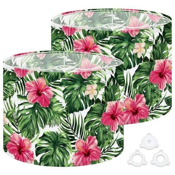 Lamp Shades Set of 2 Easy Assembly monstera palm leaves white Tropical camouflage print Drum Lampshades for Table Lamps Floor Lamps Pendant Light 13"x13"x10" Replacement Lamp Shade