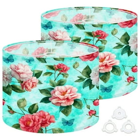Lamp Shades Set of 2 Easy Assembly watercolor flowers butterflies teal Drum Lampshades for Table Lamps Floor Lamps Pendant Light 13"x13"x10" Replacement Lamp Shade