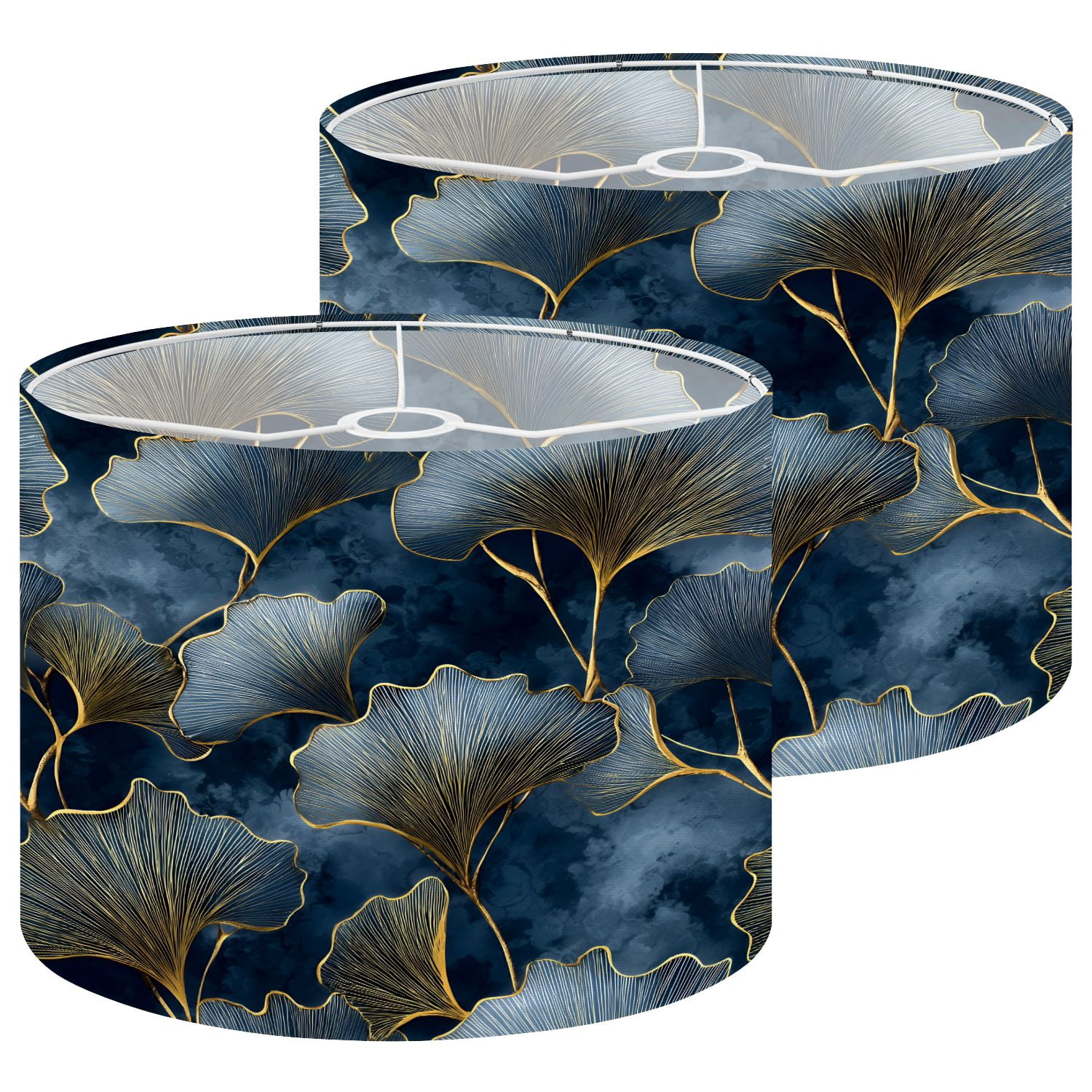 Lamp Shades Set of 2 Golden Ginkgo Leaves Dark Blue Abstract Texture 13" x 13" x 10" Lampshade for Table Lamps Floor Lamps Lamp Shade Replacement Easy Assembly Required