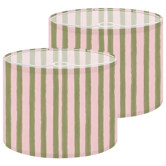 Lamp Shades Set of 2 Hand Painted Vertical Green Stripes Soft Pink 13" x 13" x 10" Lampshade for Table Lamps Floor Lamps Lamp Shade Replacement Easy Assembly Required