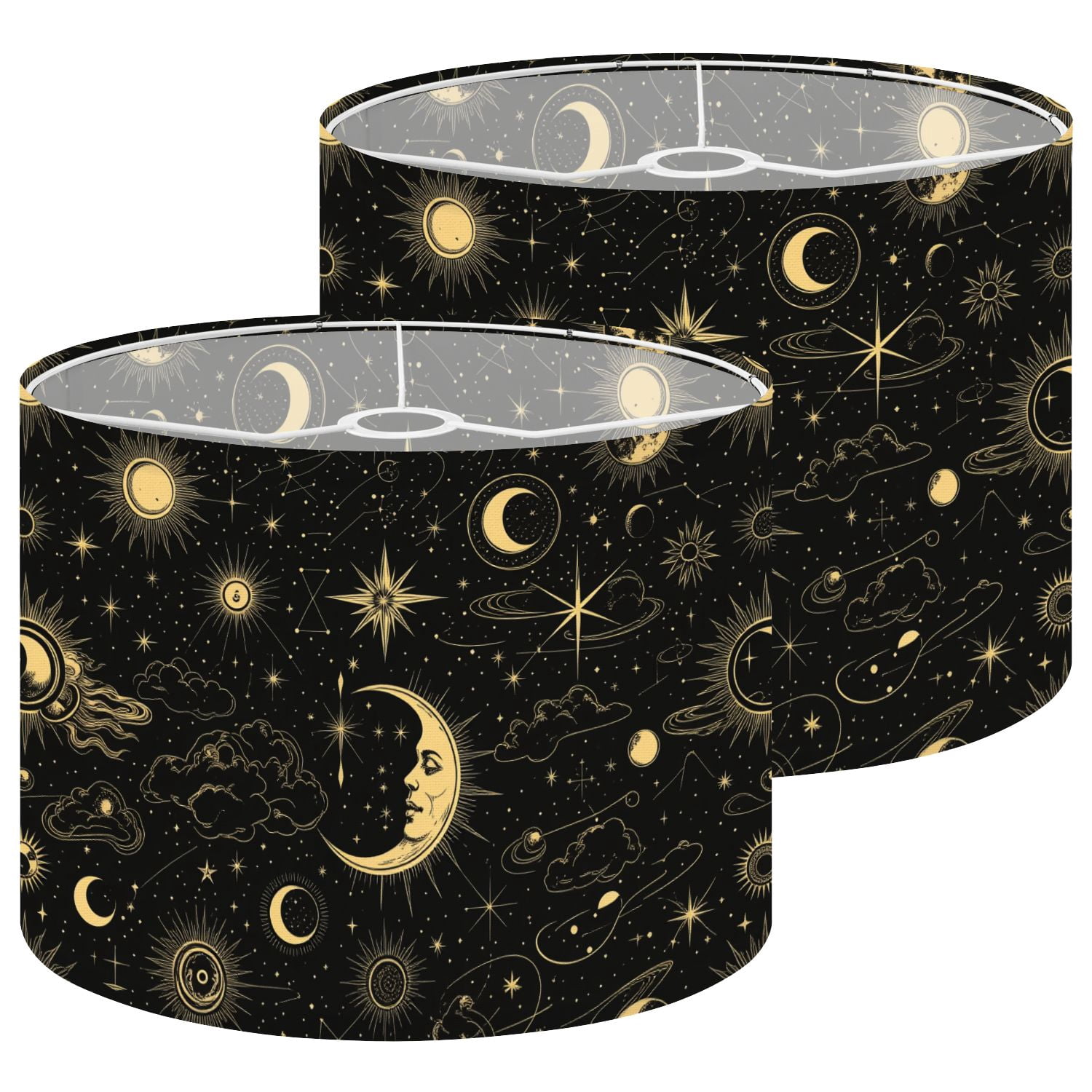 Lamp Shades Set of 2 Magic seamless sun constellations moons stars Gold mystic 13" x 13" x 10" Lampshade for Table Lamps Floor Lamps Lamp Shade Replacement Easy Assembly Required