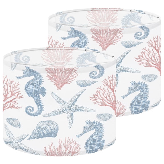 Lamp Shades Set of 2 Marine hand drawn sea shells stars seahorse coral 13" x 13" x 10" Lampshade for Table Lamps Floor Lamps Lamp Shade Replacement Easy Assembly Required