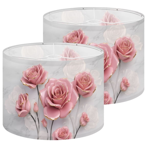 Lamp Shades Set of 2 Modern Delicate Pink Gold Roses Flower Reflecting Grey 13" x 13" x 10" Lampshade for Table Lamps Floor Lamps Lamp Shade Replacement Easy Assembly Required