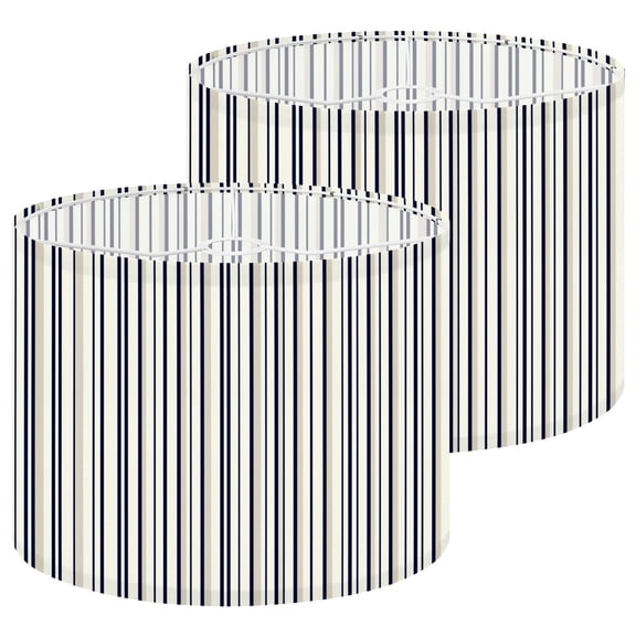 Lamp Shades Set of 2 Navy Blue Cream Stripes Patterned Design 13" x 13" x 10" Lampshade for Table Lamps Floor Lamps Lamp Shade Replacement Easy Assembly Required