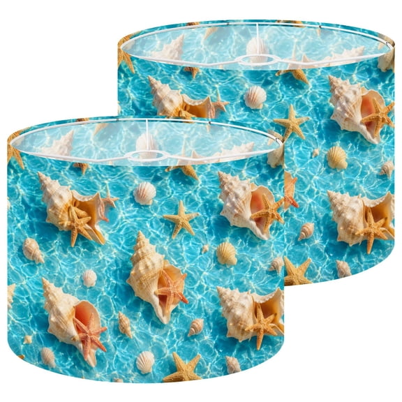 Lamp Shades Set of 2 Ocean Shells Starfish Floating Water 13" x 13" x 10" Lampshade for Table Lamps Floor Lamps Lamp Shade Replacement Easy Assembly Required