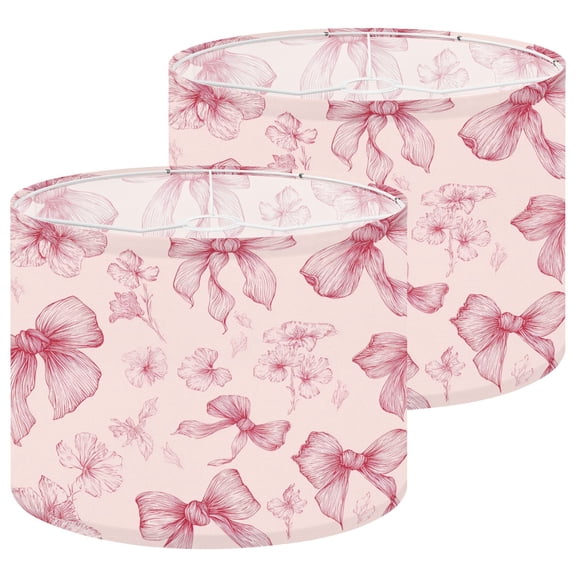 Lamp Shades Set of 2 Pink Bow Floral Seamless Delicate Line Art Soft Blush 13" x 13" x 10" Lampshade for Table Lamps Floor Lamps Lamp Shade Replacement Easy Assembly Required