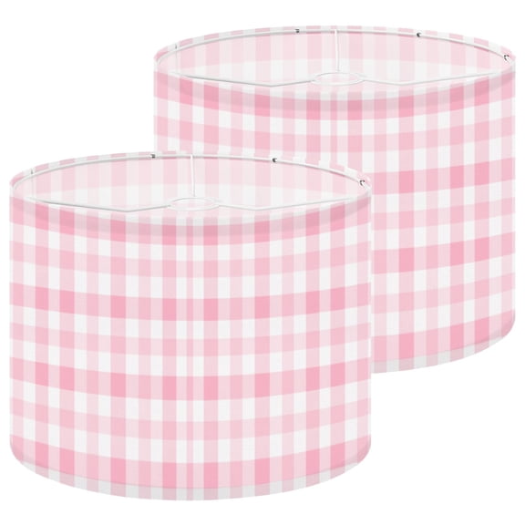 Lamp Shades Set of 2 Pink Gingham Checkered Soft Pastel Plaid Grid Checkered 13" x 13" x 10" Lampshade for Table Lamps Floor Lamps Lamp Shade Replacement Easy Assembly Required