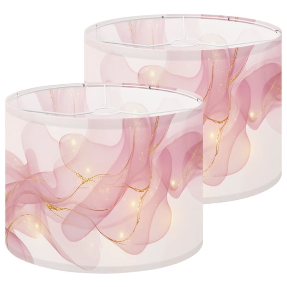 Lamp Shades Set of 2 Pink Marble Gold Marble Pink Tones Translucent Layers Golden 13" x 13" x 10" Lampshade for Table Lamps Floor Lamps Lamp Shade Replacement Easy Assembly Required