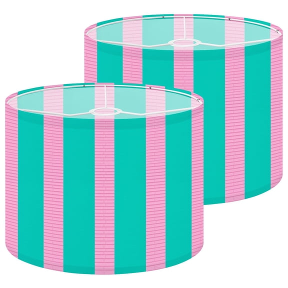 Lamp Shades Set of 2 Pink Teal Vertical Stripe Subtle Brick Texture 13" x 13" x 10" Lampshade for Table Lamps Floor Lamps Lamp Shade Replacement Easy Assembly Required