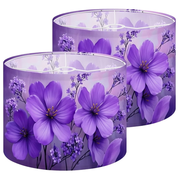 Lamp Shades Set of 2 Purple Floral Large Blossoms Delicate Sprigs 13" x 13" x 10" Lampshade for Table Lamps Floor Lamps Lamp Shade Replacement Easy Assembly Required