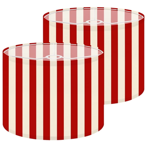Lamp Shades Set of 2 Red White Vertical Striped Retro Circus Style 13" x 13" x 10" Lampshade for Table Lamps Floor Lamps Lamp Shade Replacement Easy Assembly Required