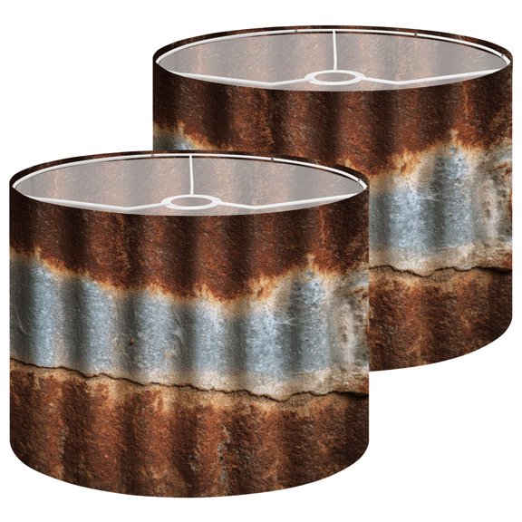 Lamp Shades Set of 2 Rusted Corrugated Metal Texture Weathered Industrial Patina 13" x 13" x 10" Lampshade for Table Lamps Floor Lamps Lamp Shade Replacement Easy Assembly Required