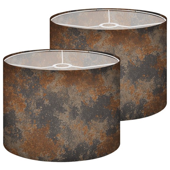 Lamp Shades Set of 2 Rusted Metal Brown Orange Corrosion Dark Industrial Grunge 13" x 13" x 10" Lampshade for Table Lamps Floor Lamps Lamp Shade Replacement Easy Assembly Required