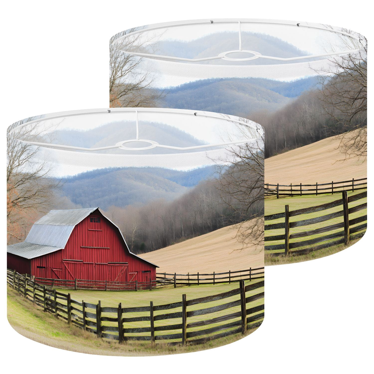 Lamp Shades Set of 2 Rustic Farmhouse Vintage Barn Country Field ...